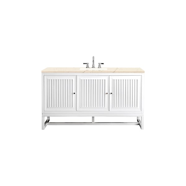 James Martin Vanities Athens 60in Single Vanity, Glossy White w/ 3 CM Eternal Marfil Top E645-V60S-GW-3EMR - main